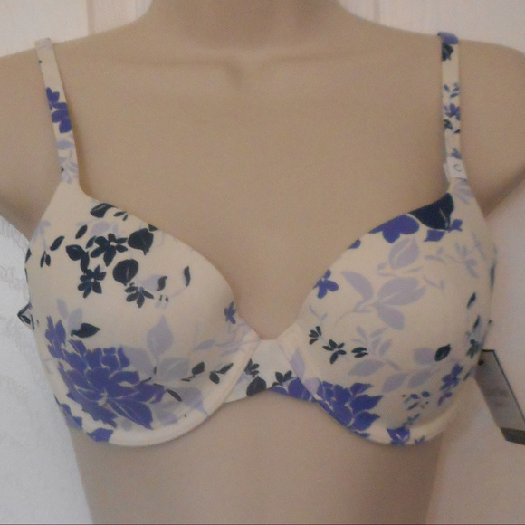NWT Calvin Klein 32C Bra, blue flower pattern - Picture 1 of 5